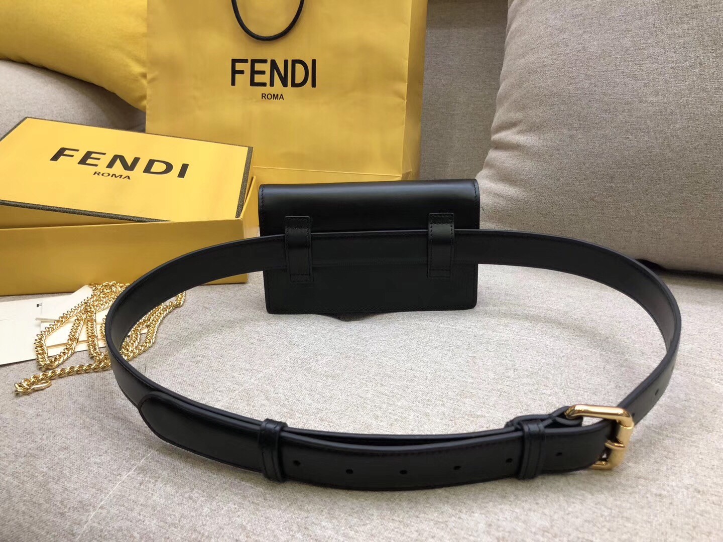 F**di kan i f belt bag in black calfskin