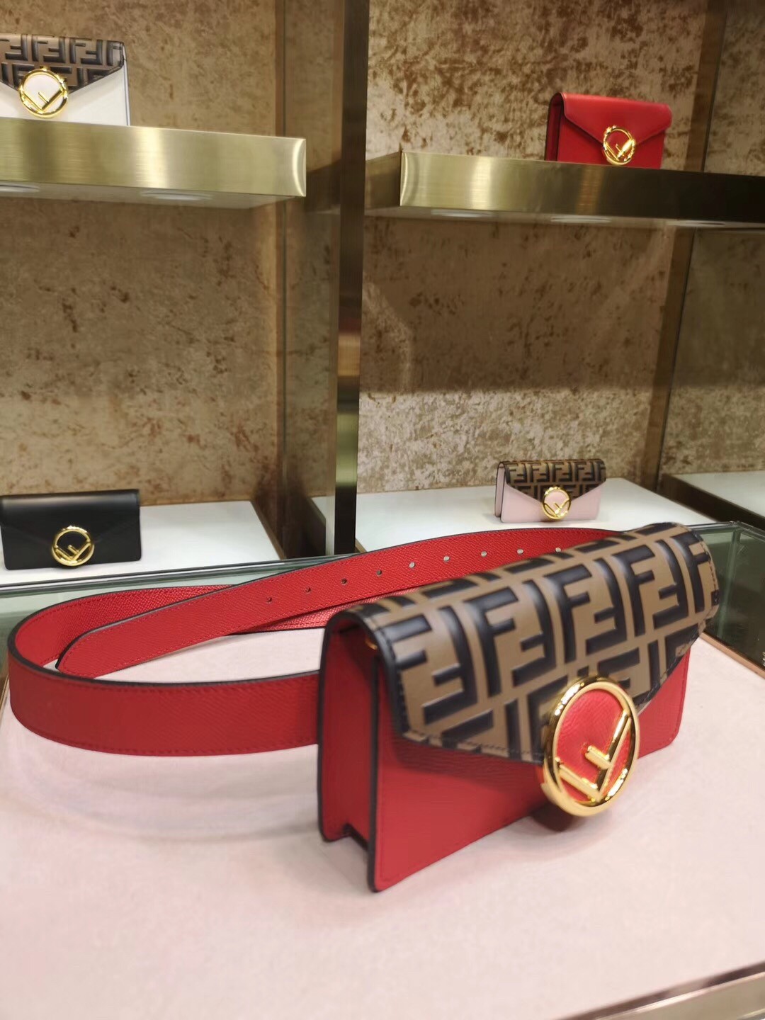 F**di red kan i f belt bag with ff motif
