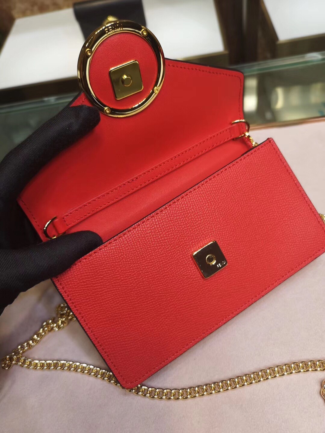 F**di red kan i f belt bag with ff motif