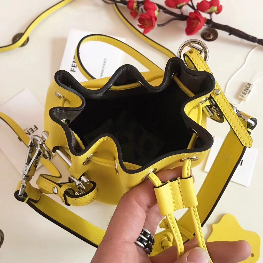F**di mon tresor mini bucket bag in yellow calfskin