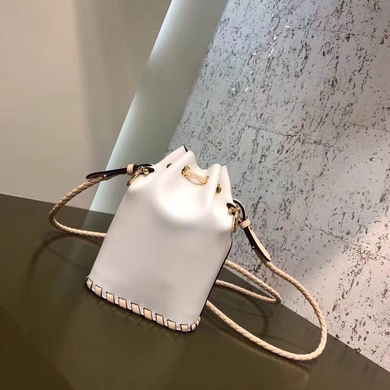 F**di mon tresor mini bucket braided bag in white calfskin