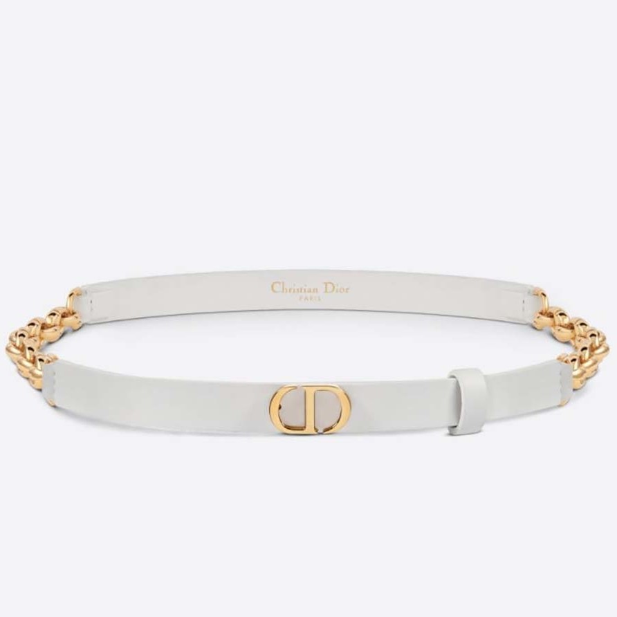 D*or caro 15mm belt in white calfskin and chain