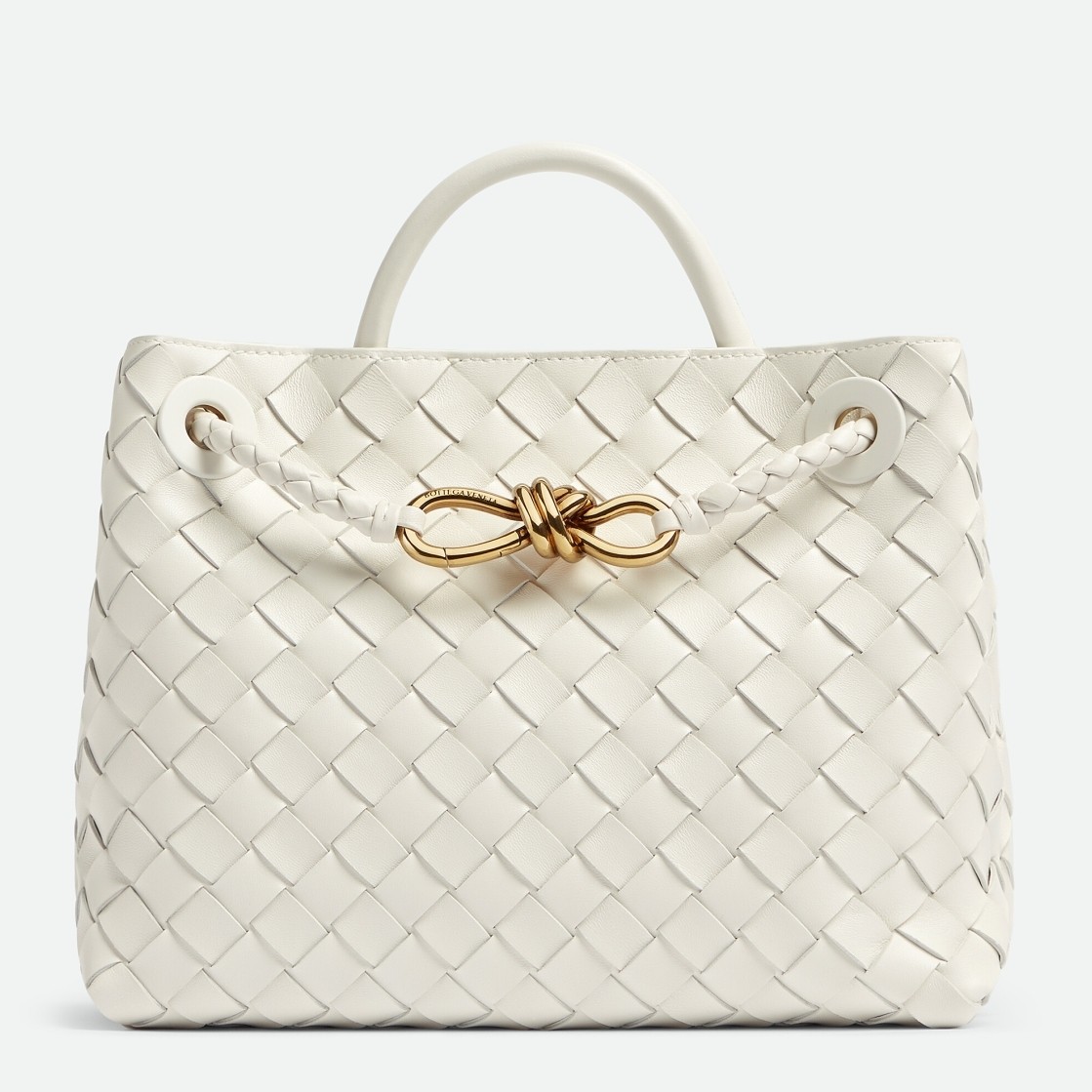 bo*te*ga Ve*ne*ta small andiamo bag in white intrecciato lambskin