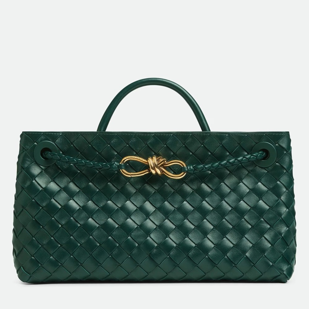 bo*te*ga Ve*ne*ta andiamo small east/west bag in green intrecciato lambskin