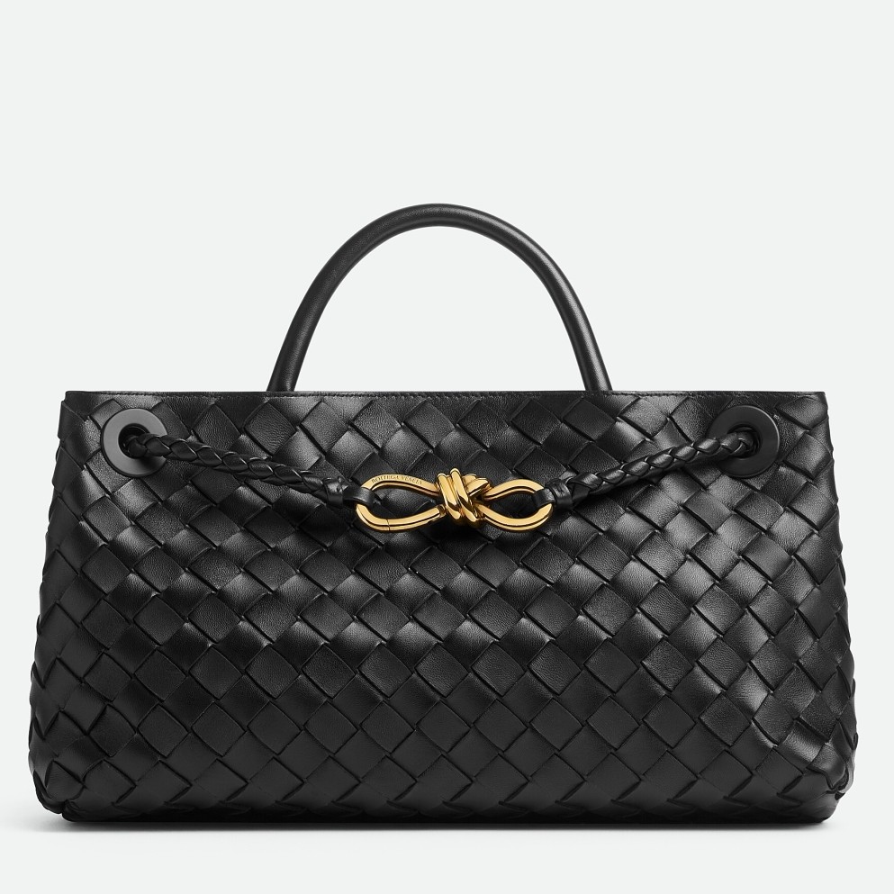 bo*te*ga Ve*ne*ta andiamo small east/west bag in black intrecciato lambskin