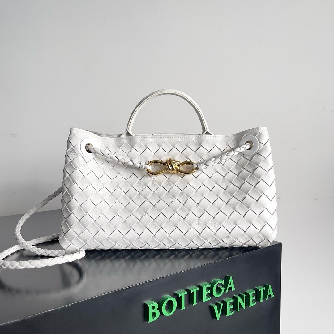 bo*te*ga Ve*ne*ta andiamo small east/west bag in white intrecciato lambskin