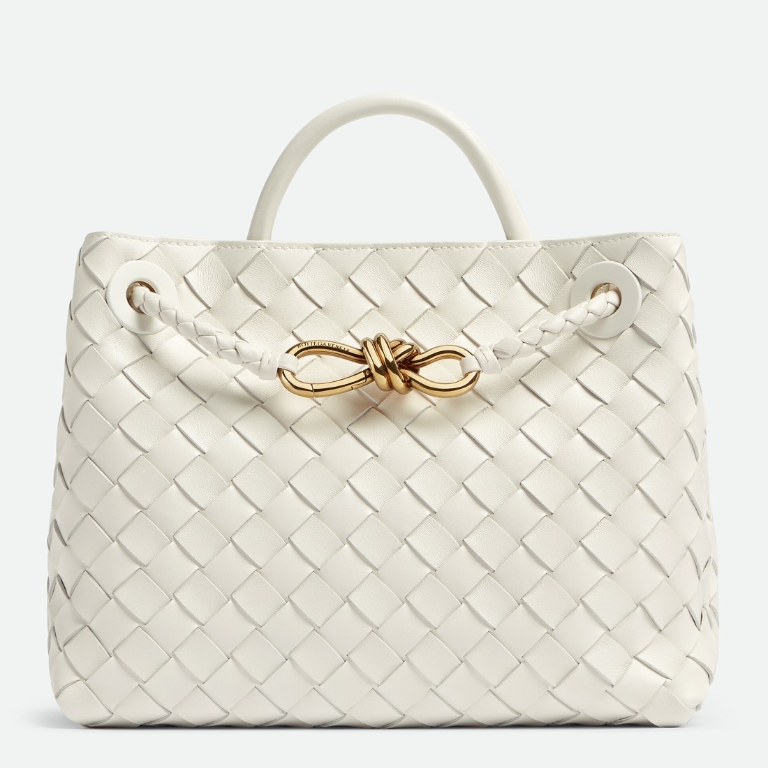 bo*te*ga Ve*ne*ta medium andiamo bag in white intrecciato lambskin