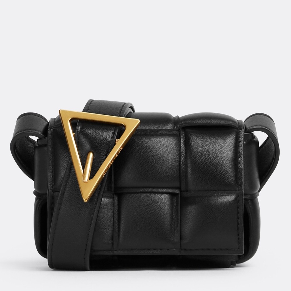 bo*te*ga Ve*ne*ta candy padded cassette bag in black lambskin