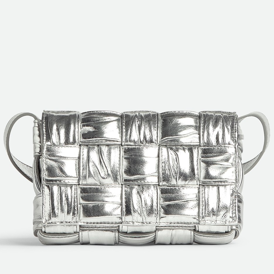 bo*te*ga Ve*ne*ta small cassette bag in silver metallic lambskin