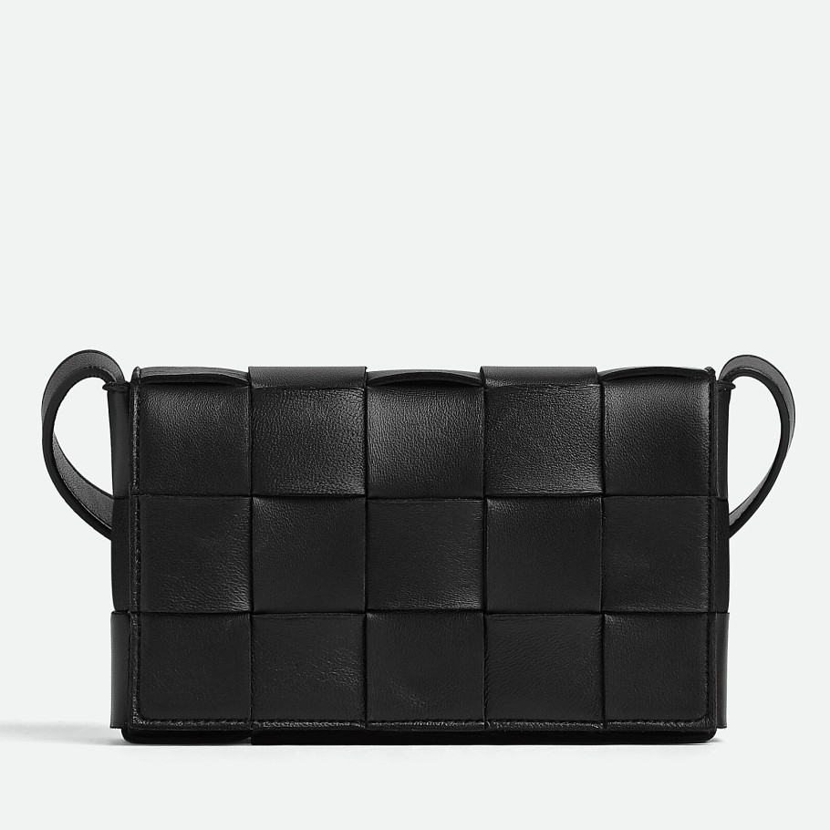 bo*te*ga Ve*ne*ta small cassette bag in black intrecciato lambskin
