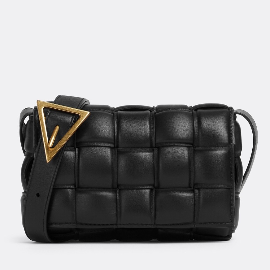 bo*te*ga Ve*ne*ta small padded cassette bag in black lambskin