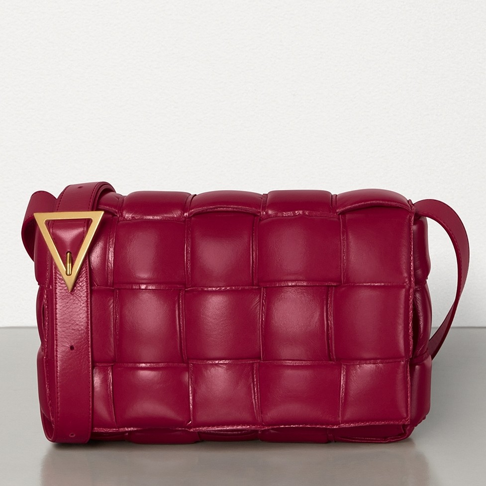 bo*te*ga Ve*ne*ta padded cassette bag in amaranto calfskin