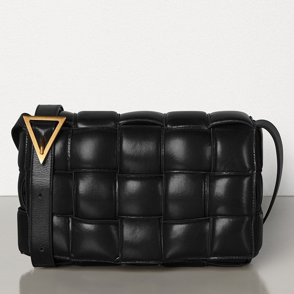 bo*te*ga Ve*ne*ta padded cassette bag in black calfskin