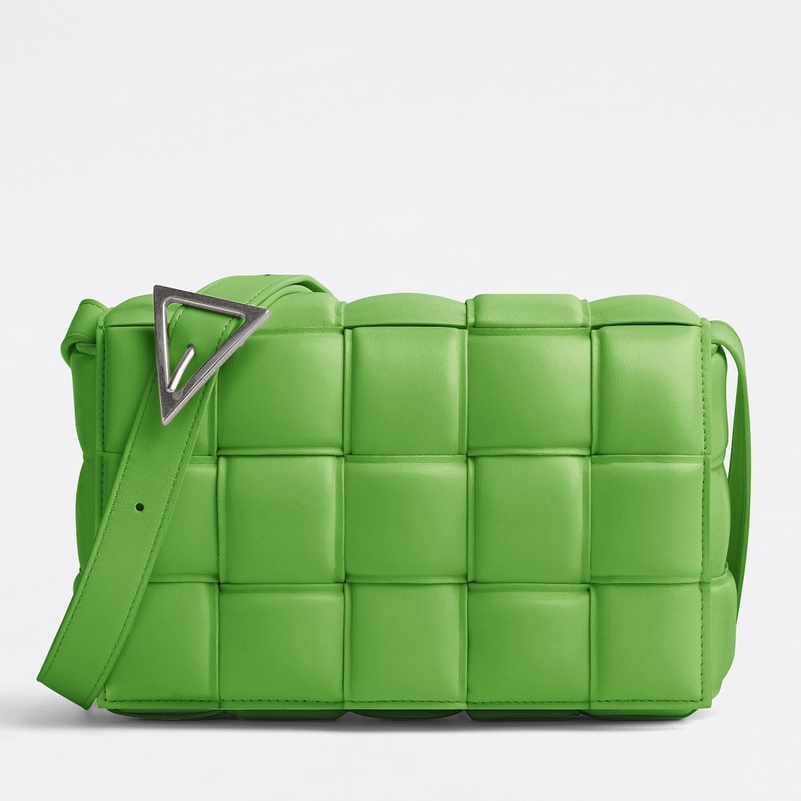 bo*te*ga Ve*ne*ta padded cassette bag in acid green lambskin