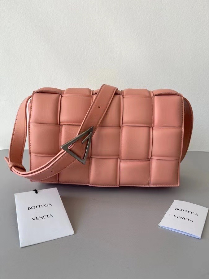 bo*te*ga Ve*ne*ta padded cassette bag in peachy lambskin