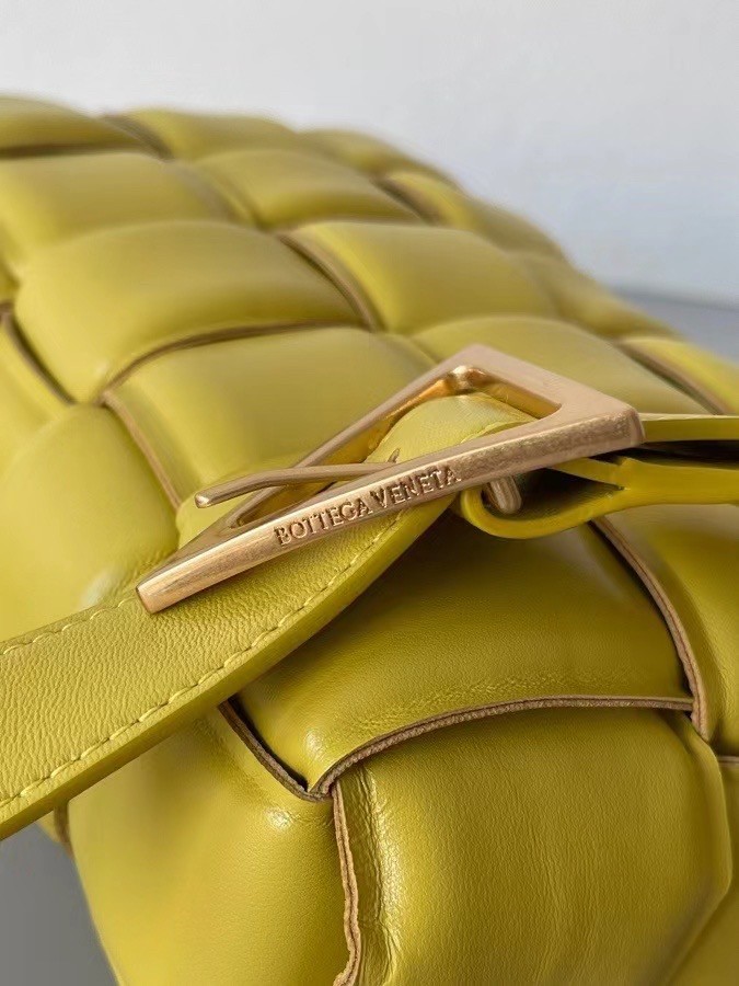 bo*te*ga Ve*ne*ta padded cassette bag in yellow lambskin