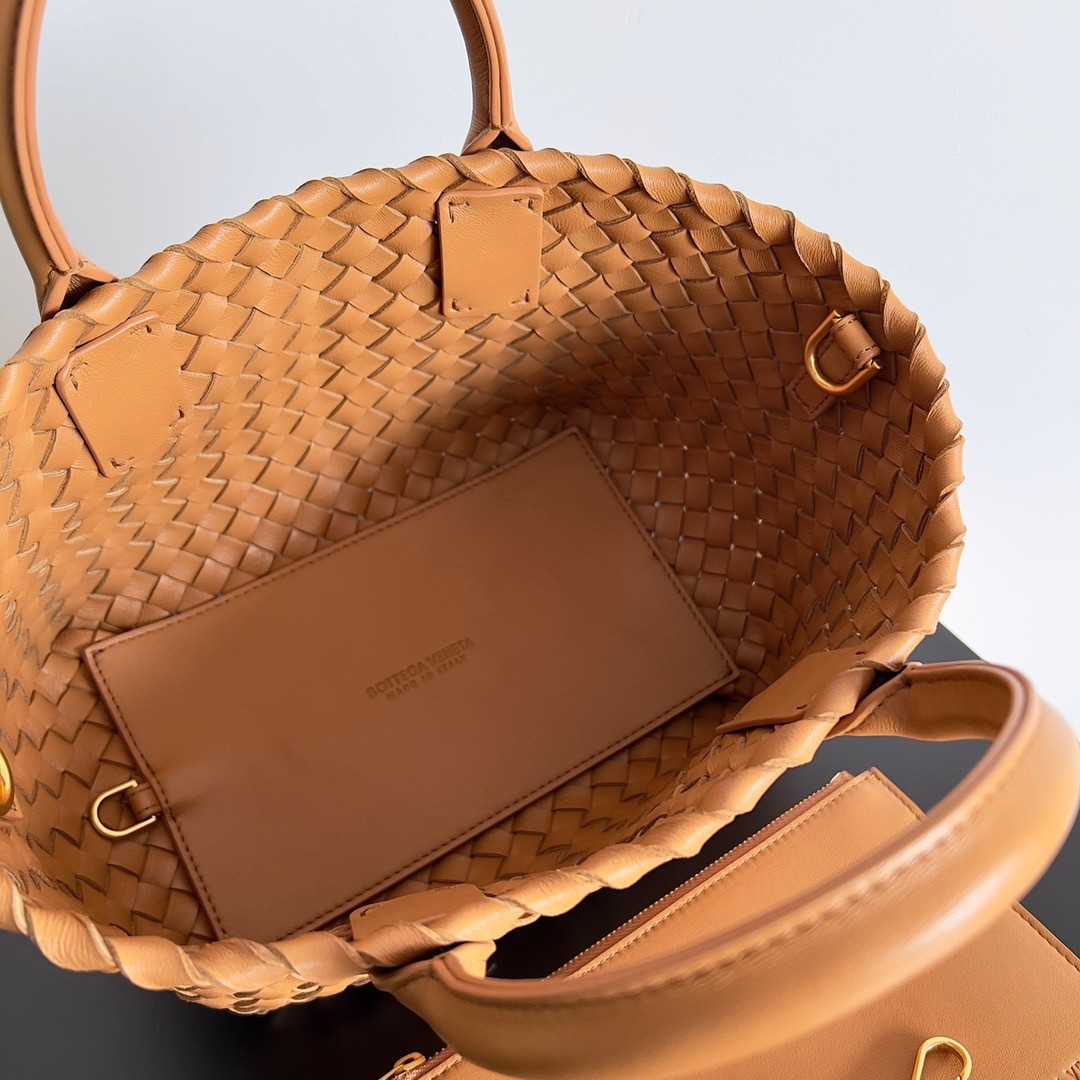 bo*te*ga Ve*ne*ta mini cabat bag in caramel intrecciato lambskin