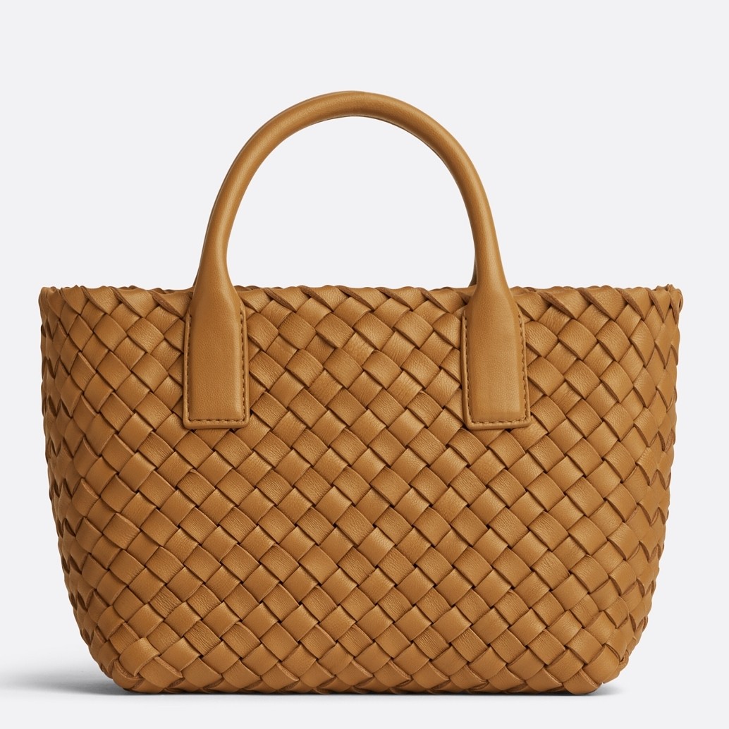 bo*te*ga Ve*ne*ta mini cabat bag in caramel intrecciato lambskin