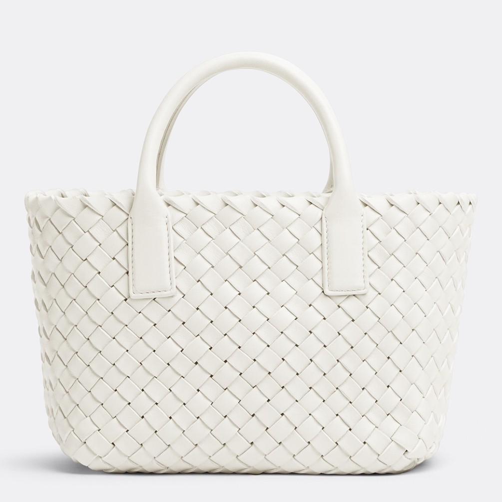 bo*te*ga Ve*ne*ta mini cabat bag in white intrecciato lambskin