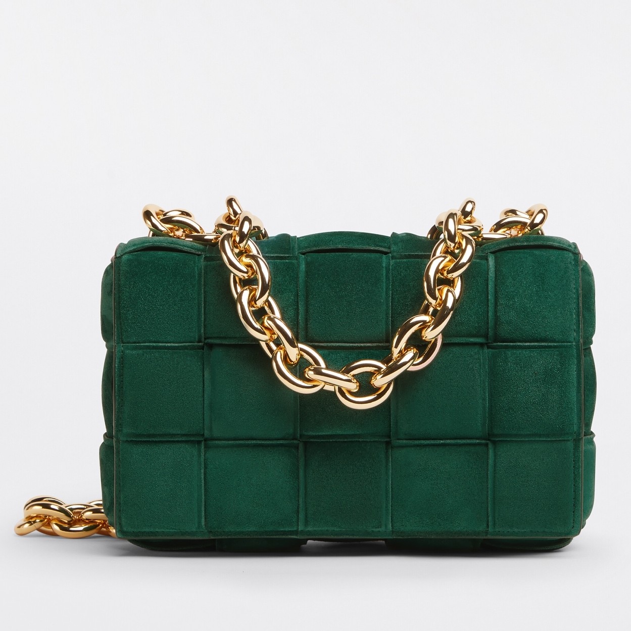 bo*te*ga Ve*ne*ta chain cassette bag in emerald green suede