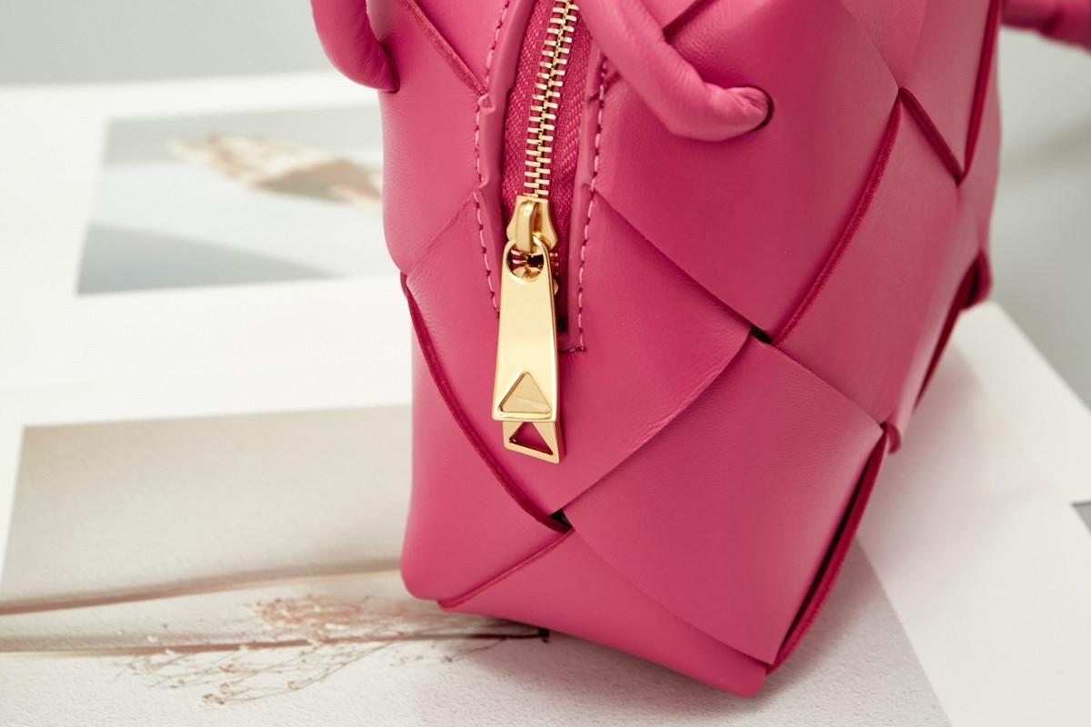 bo*te*ga Ve*ne*ta mini cassette camera bag in cranberry lambskin