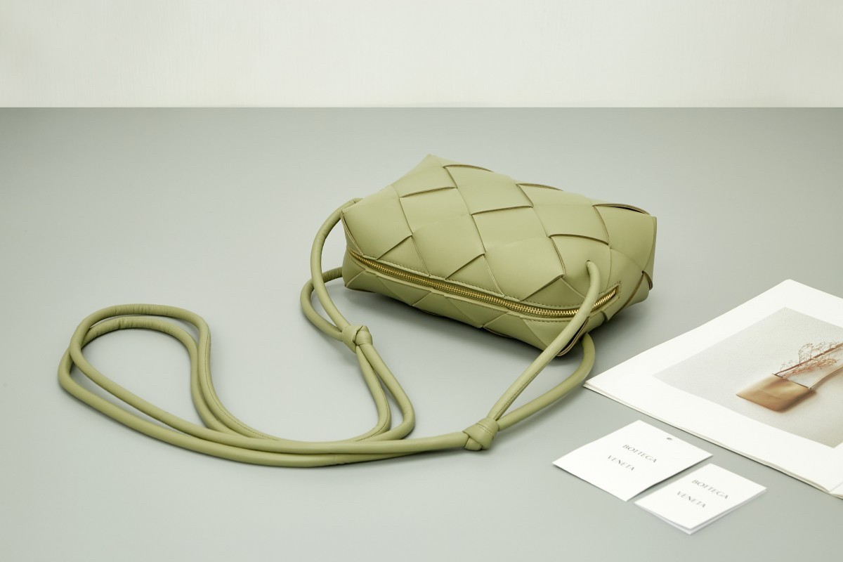 bo*te*ga Ve*ne*ta small cassette camera bag in travertine lambskin