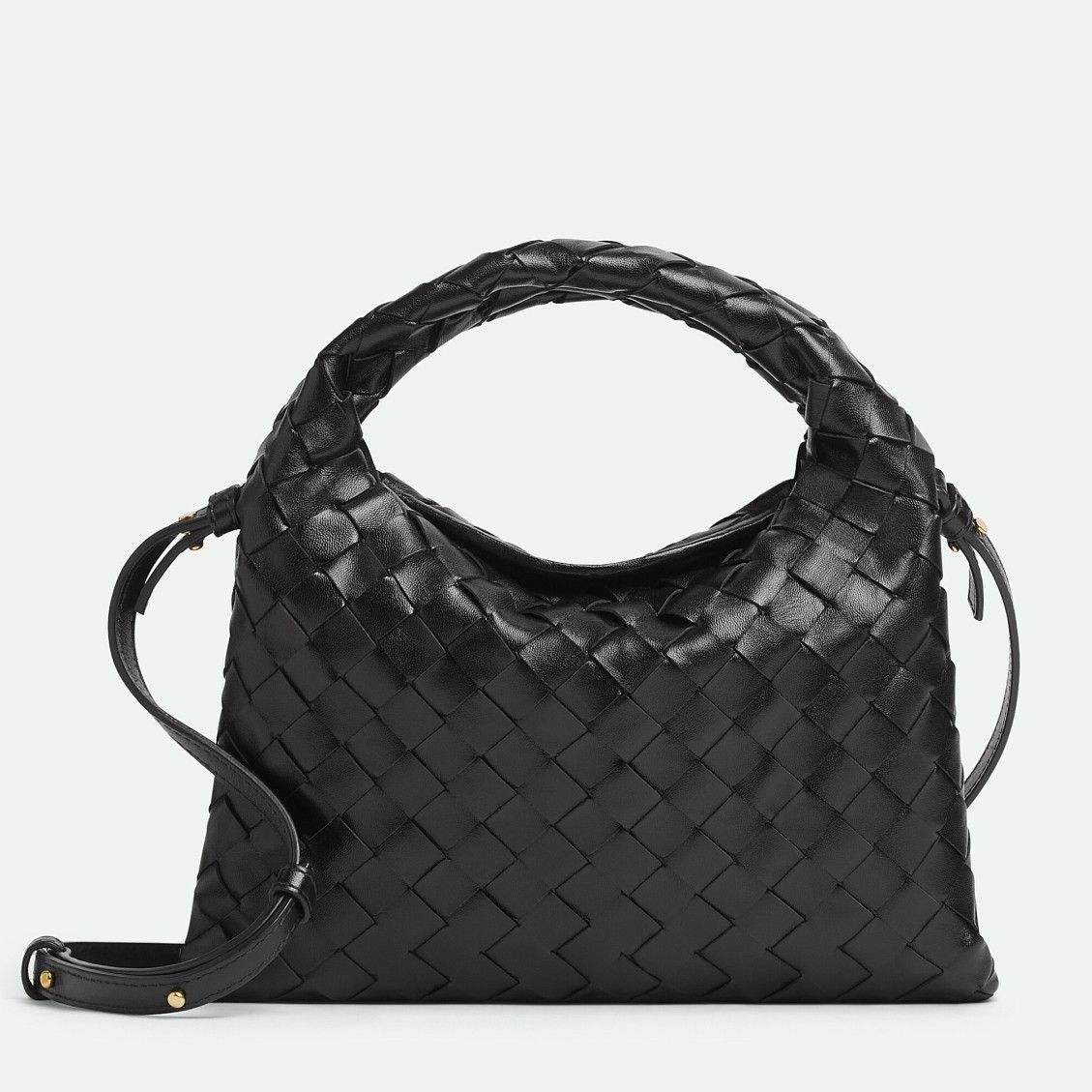 bo*te*ga Ve*ne*ta mini hop bag in black intrecciato calfskin