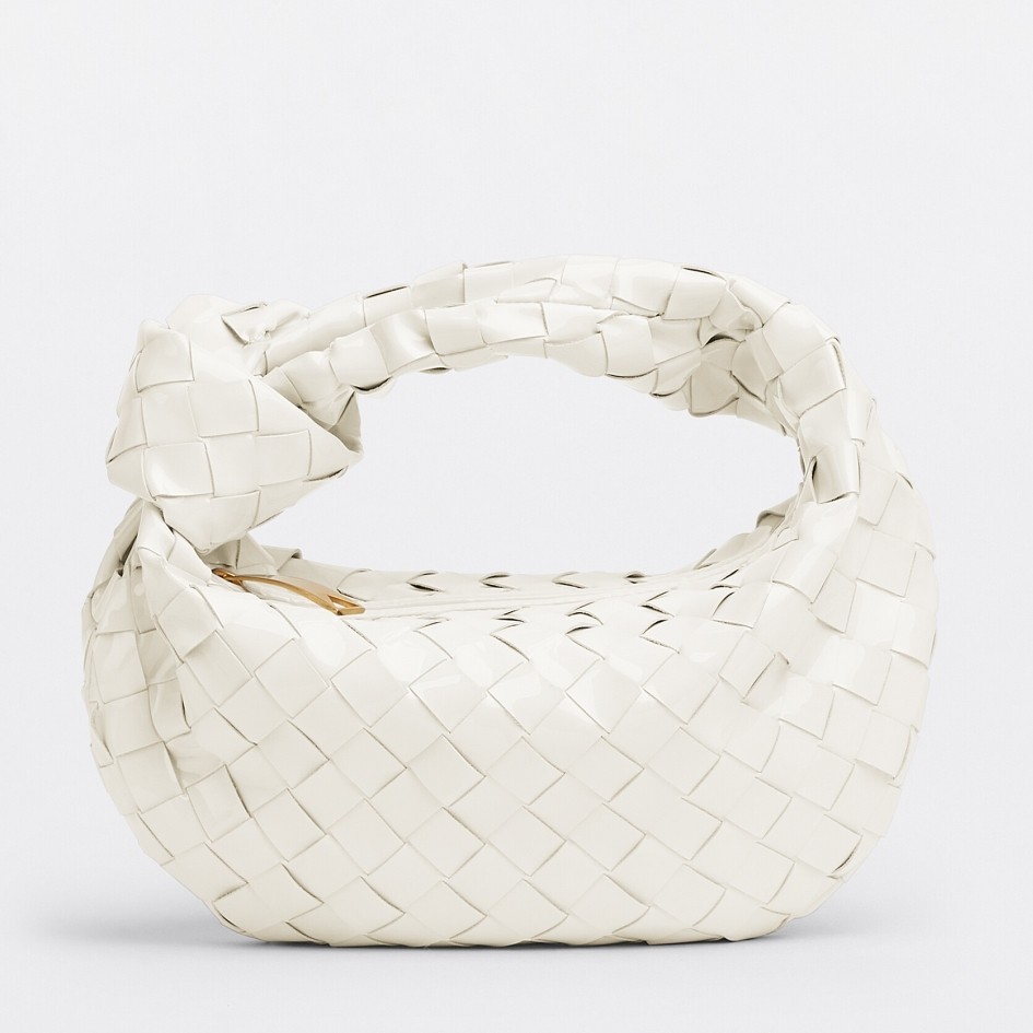 bo*te*ga Ve*ne*ta bv jodie mini bag in white intrecciato patent leather