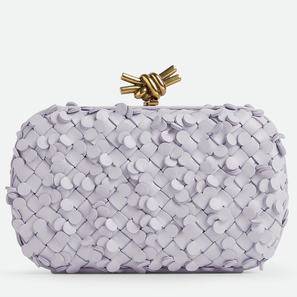bo*te*ga Ve*ne*ta knot minaudiere clutch in oyster sequins lambskin