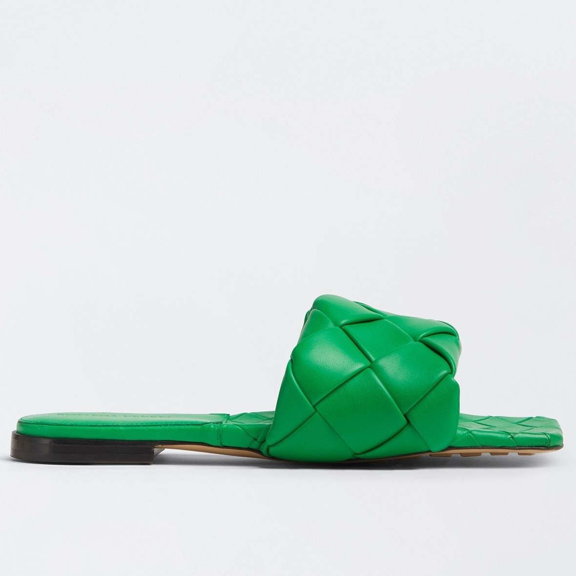 bo*te*ga Ve*ne*ta lido slides in green intreccio lambskin
