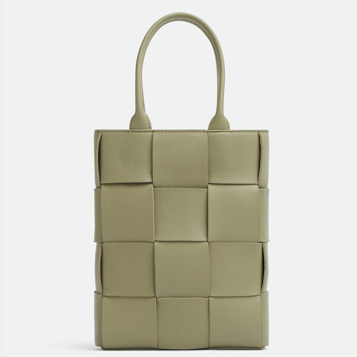 bo*te*ga Ve*ne*ta mini cassette tote bag in travertine lambskin