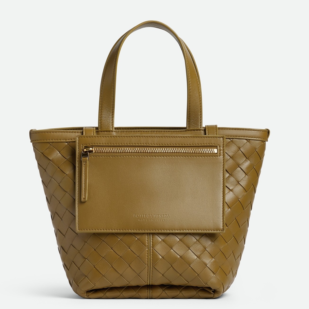 bo*te*ga Ve*ne*ta small flip flap bag in acorn intrecciato lambskin