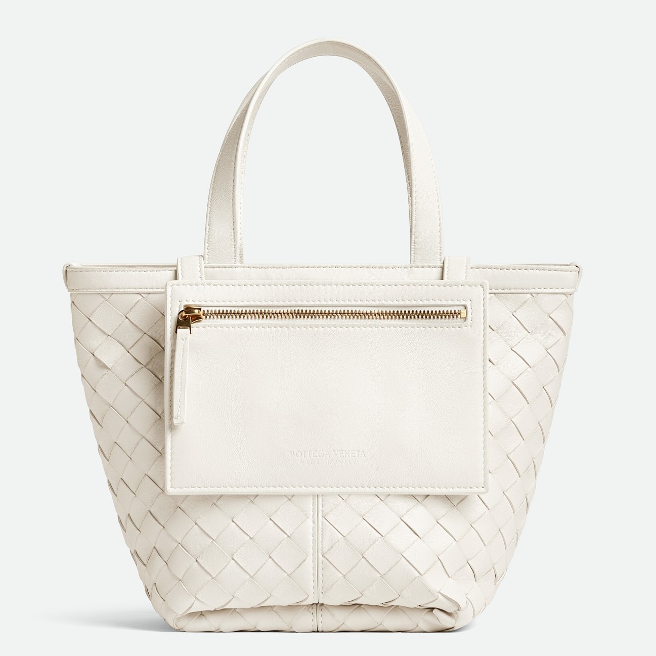 bo*te*ga Ve*ne*ta small flip flap bag in white intrecciato lambskin