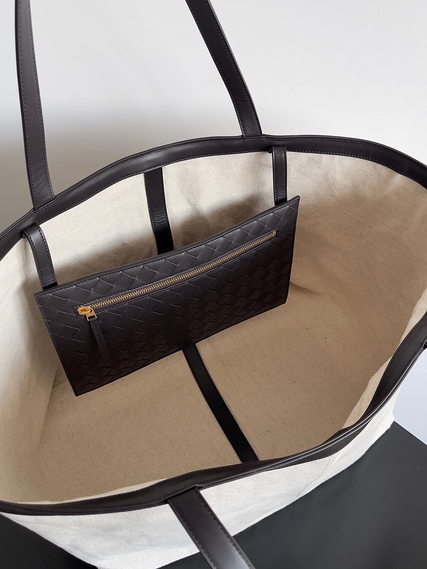 bo*te*ga Ve*ne*ta large flip flap bag in canvas with fondant leather