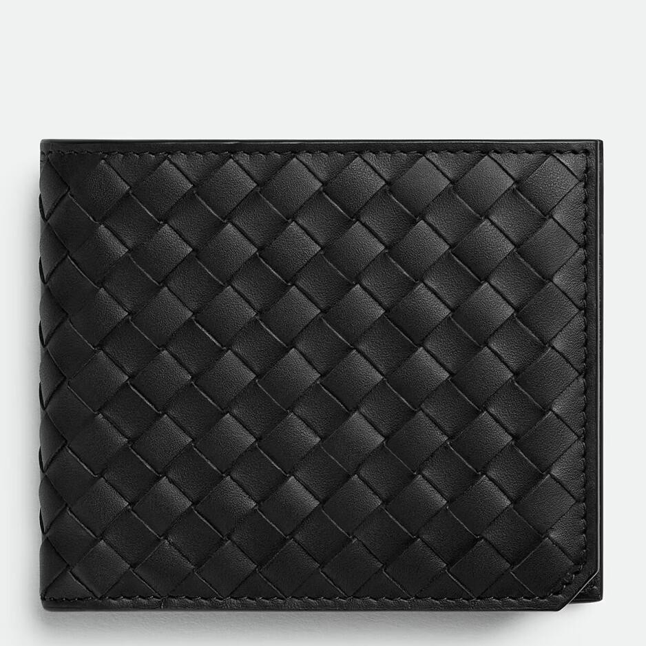 bo*te*ga Ve*ne*ta bi-fold wallet with coin purse in black intrecciato calfskin