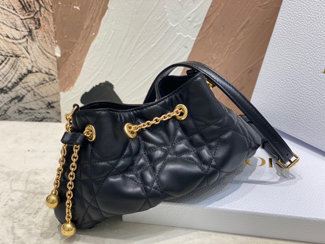 D*or ammi small bag in black macrocannage lambskin