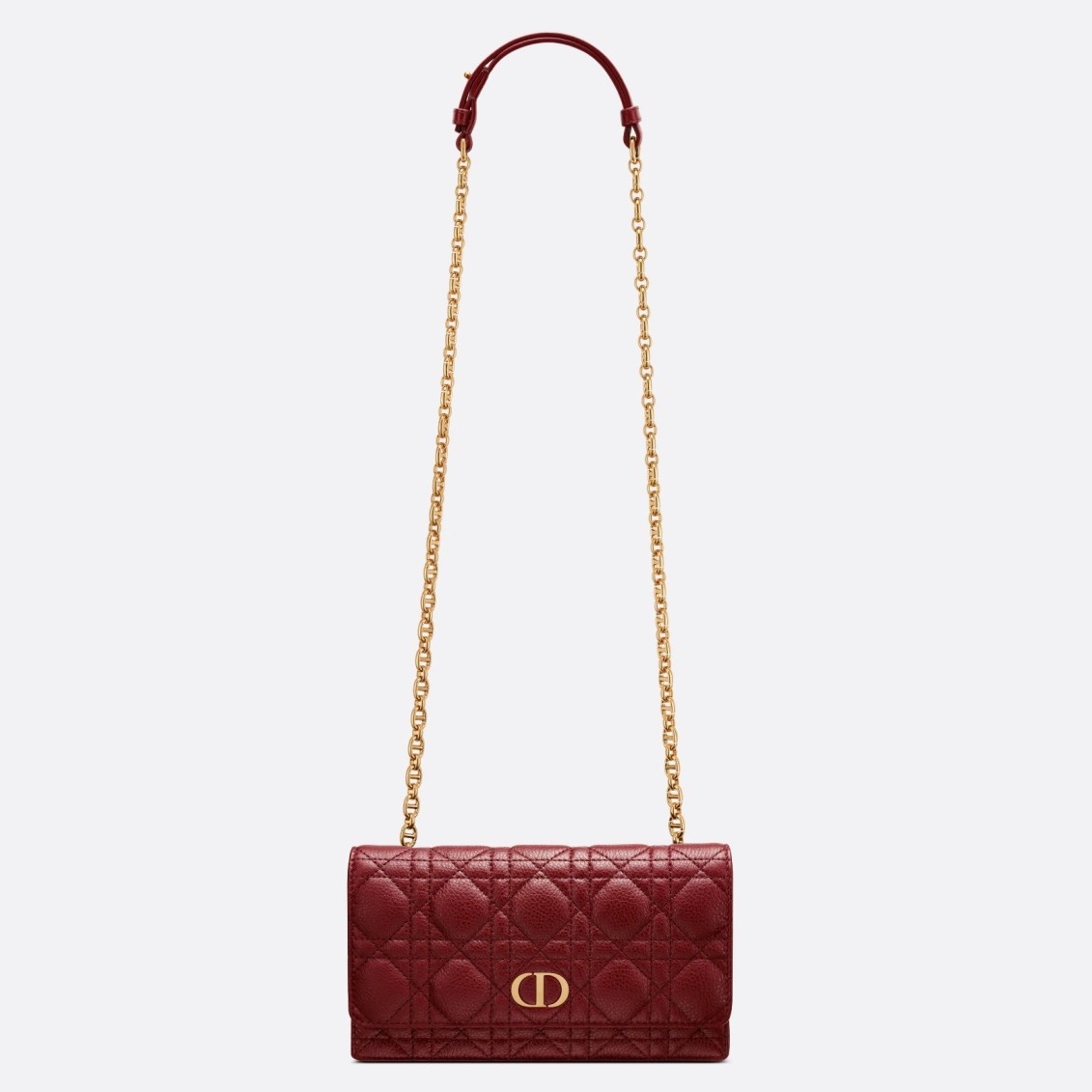 D*or caro belt pouch with chain in bordeaux calfskin