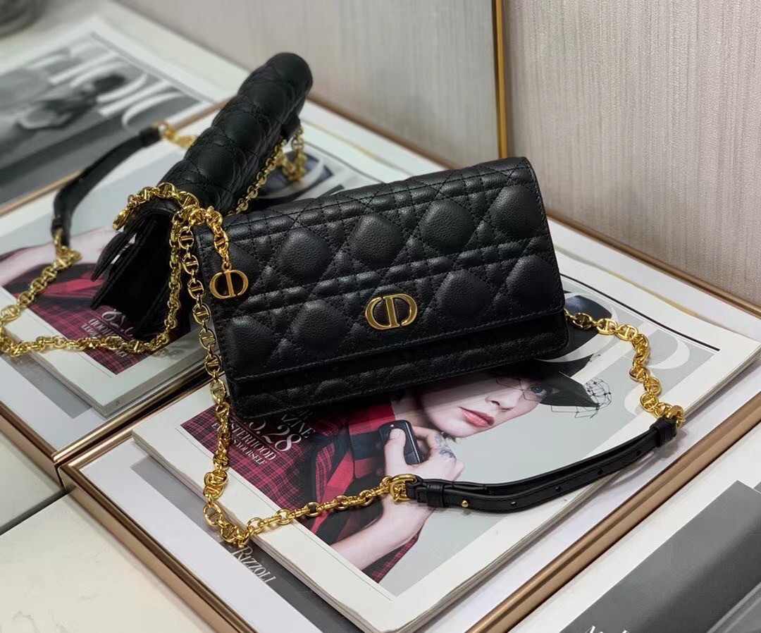 D*or caro belt pouch with chain in black calfskin