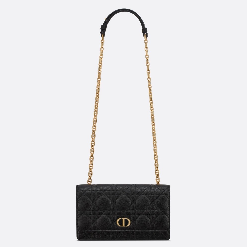 D*or caro belt pouch with chain in black calfskin