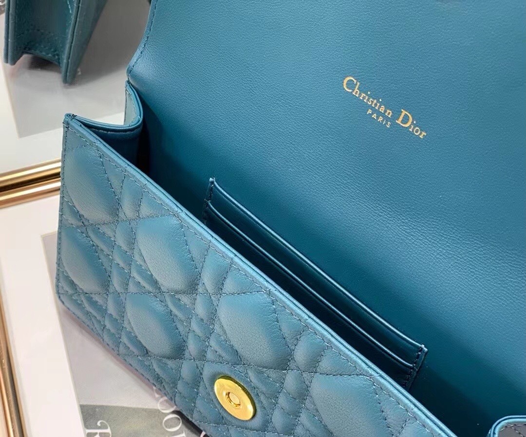 D*or caro belt pouch with chain in steel blue calfskin