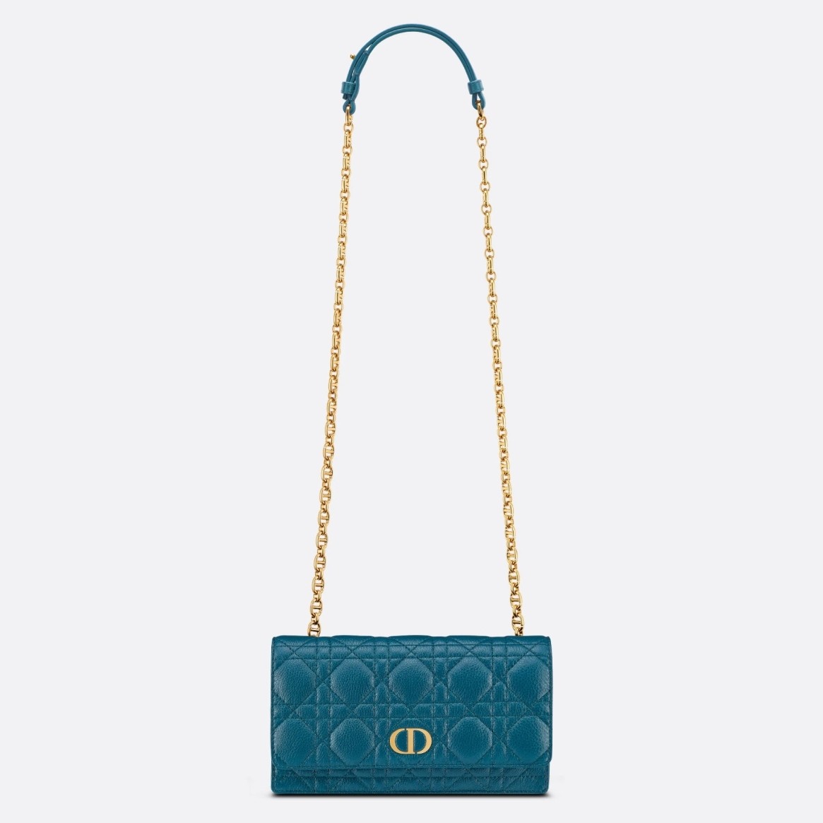 D*or caro belt pouch with chain in steel blue calfskin