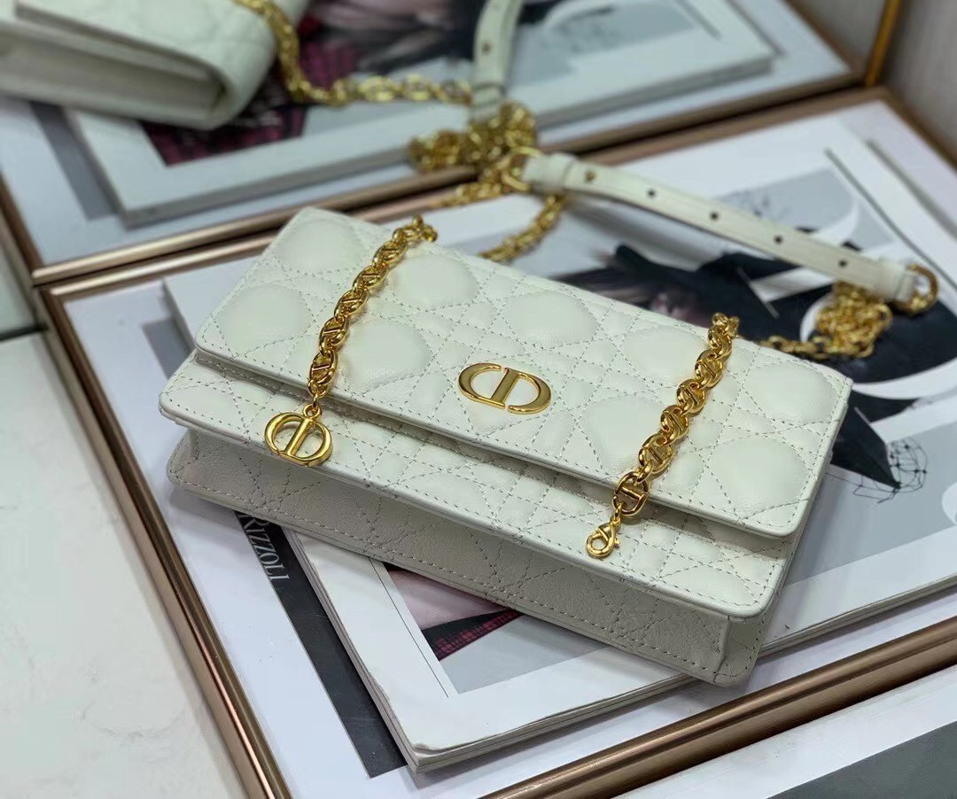 D*or caro belt pouch with chain in white calfskin