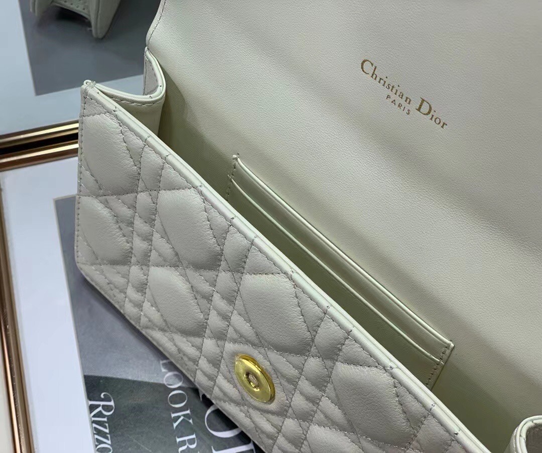D*or caro belt pouch with chain in white calfskin