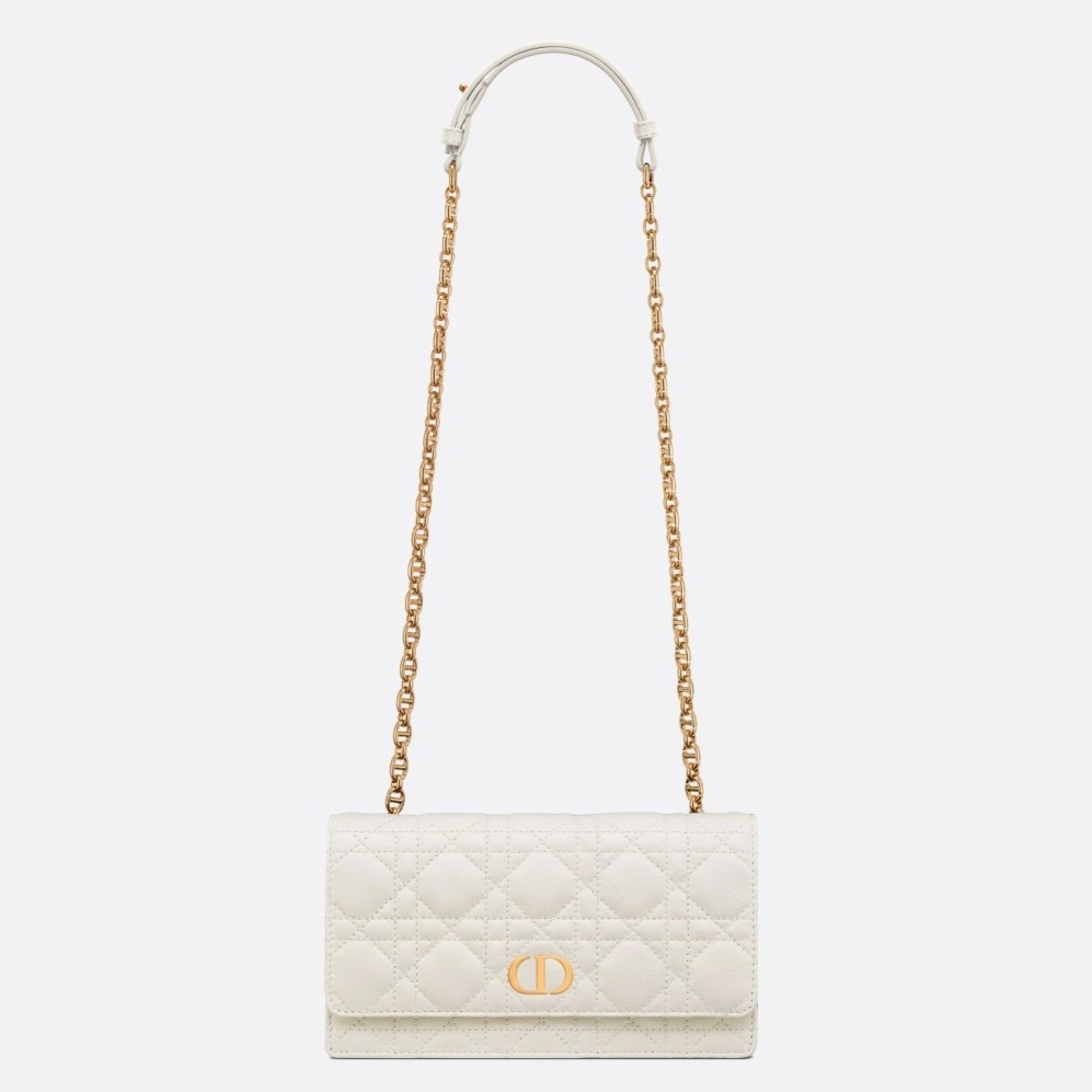 D*or caro belt pouch with chain in white calfskin