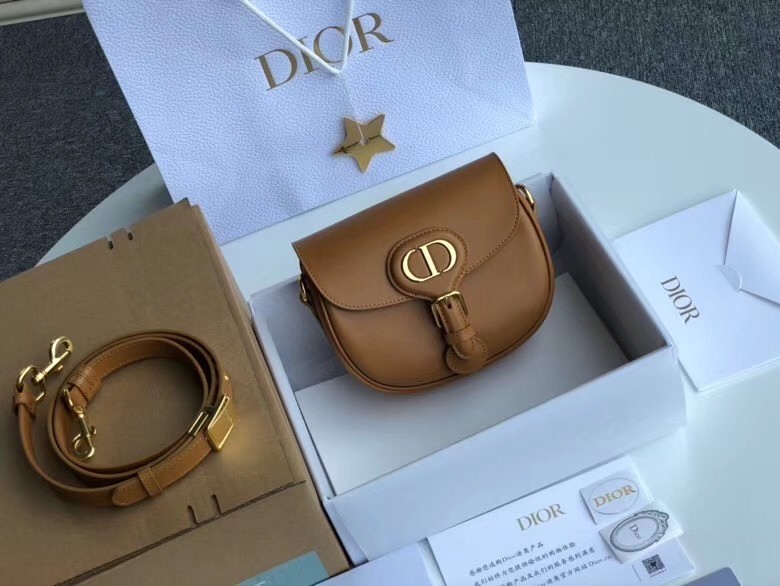 D*or small bobby bag in camel calfskin