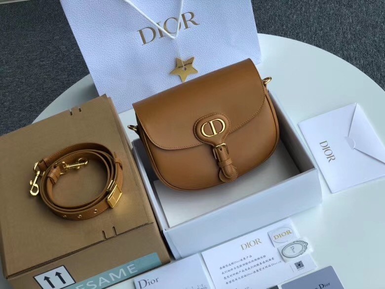 D*or medium bobby bag in camel calfskin