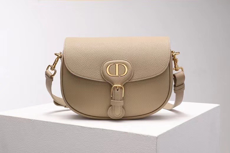 D*or medium bobby bag in beige grained calfskin