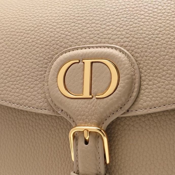 D*or medium bobby bag in beige grained calfskin