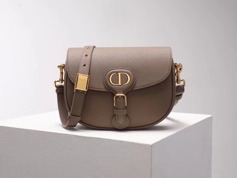 D*or medium bobby bag in warm taupe grained calfskin