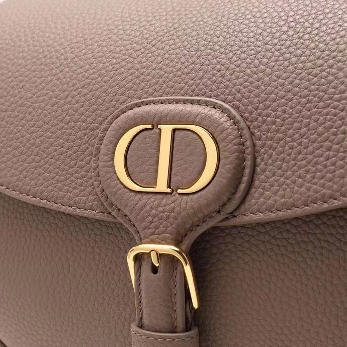 D*or medium bobby bag in warm taupe grained calfskin